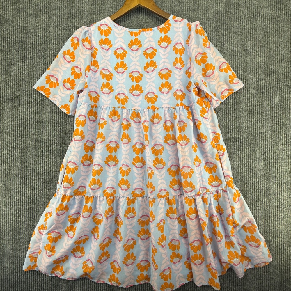 J. Marie Dress Womens Size M Blue Orange Floral Tiered Babydoll JM1899 Excellent - Picture 5 of 7